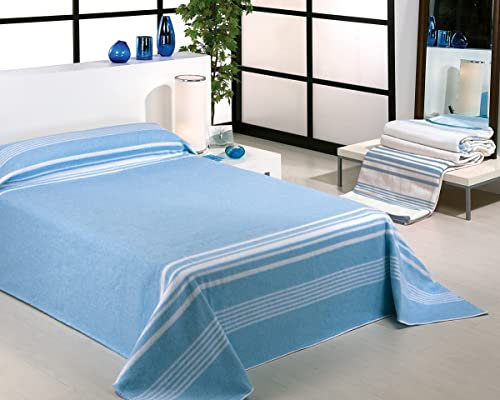 DHESTIA HOME - Manta Barata Algodón 450Gr de Dhestia - AZÚL, Cama 90