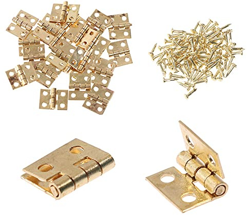 Mini-Messing-Scharniere, Möbelbeschläge, dekorative kleine Türscharniere für Schmuckschatulle mit Scharniernägeln, Gold, 8 x 10 mm, 50 Stück
