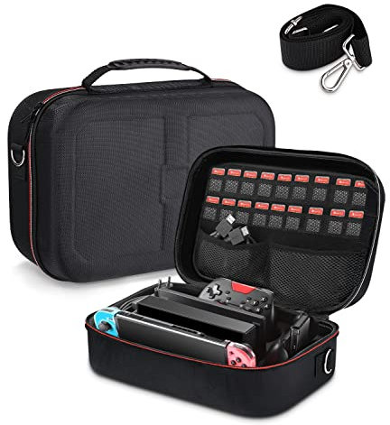 SOBEAU Custodia per Nintendo Switch e Switch OLED, Cover di Trasporto Viaggio Rigido Compatibile con Switch Console, Dock Switch, Controller PRO e Carrello da 18 Giochi e Altri Accessori