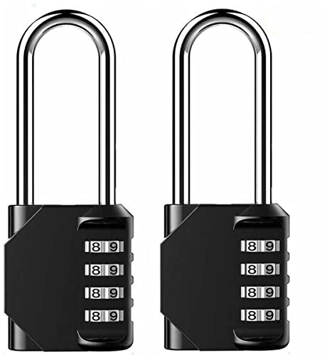 NUZAMAS Pack of 2 Heavy Duty Extra Long Shackles Combiniation Padlock - 4 Digits Padlock - Zinc Alloy for Corrosion Resistance - Weatherproof Keyless-Lock for Home, School & Garage Locker-Black