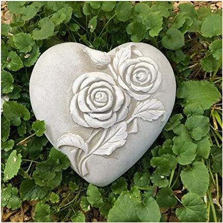 Radami Herz mit Rosen Gedenkstein Valentinstag Grabherz Grabschmuck Grabdeko Trauerherz Handarbeit weiß 17cm 2kg