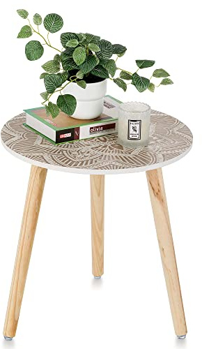 Hanobe Beistelltisch Rund Tisch Holz: Weiss Kleiner Balkon Beistelltische für Wohnzimmer mit 3 Holzbeine Weiß Klein Boho Couch Tische fürs Garten, 45 x 45cm
