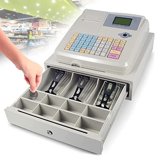 Elektronische Kasse Registrierkasse,Supermarkt Kiosk Einzelhandel Kassensystem,48 Schlüssel Elektronische Kasse, Kassensystem, kommerzielle Registrierkasse für kleine Unternehmen,White-220V