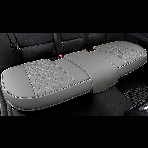 Black Panther PU Leather Rear Bench Car Seat Cover Protector Fits 90% of 4-dr Vehicles for Seat Bottom Only (Not for Pickup Truck and Large SUV), Triangle-Quilted - Gray