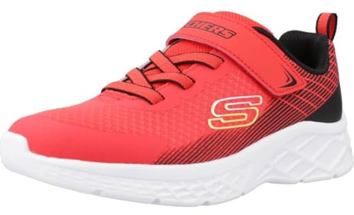 Skechers Microspec II Zovrix - Scarpe Sportive Unisex per Bambini, Bordo Sintetico in Tessuto Rosso Nero, 36 EU