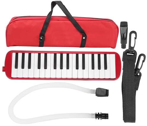 32 Tasten Melodica Tastatur, Mittelschule mit Mundstück für Hörer für Musikausstellung, Diamonica 32 Tasten für Schüler, Anfänger, Musikliebhaber (Rot)