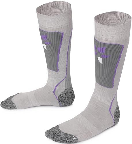 TODO SKISOCKEN Kinder Thermosocken Kniestrümpfe mit Merinowolle - Kinder Skisocken für Mädchen und Jungen (31, Gris)