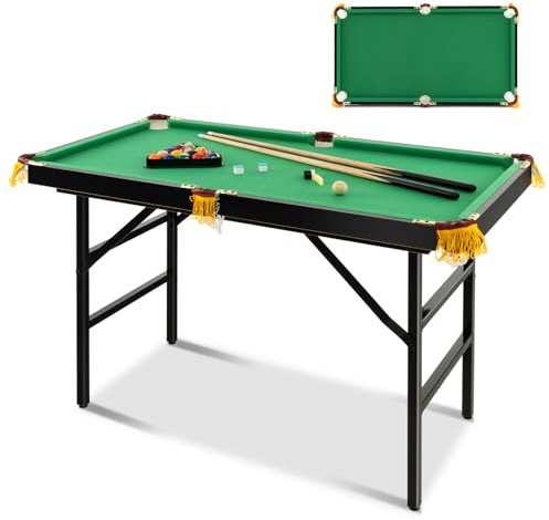 COSTWAY 4FT Billiards Table, Folding Game Pool Table with 16 Balls, 2 Cues, 2 Chalks, Triangle Rack and Brush, Portable Billiard Game Set for Home Party Gathering (Green)