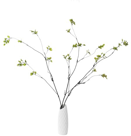 Funsveta 3pcs Artificial Ficus Branches, 38 Inch Faux Eucalyptus Stems, Green Fake Greenery for Vase Filler, Home Decoration (A-Green)