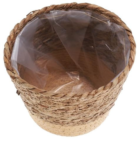 POPETPOP Panier De Rangement Seagrass Tissé Main Corbeille Décorative pour Plantes Style Accessoire Home Moyen Fond