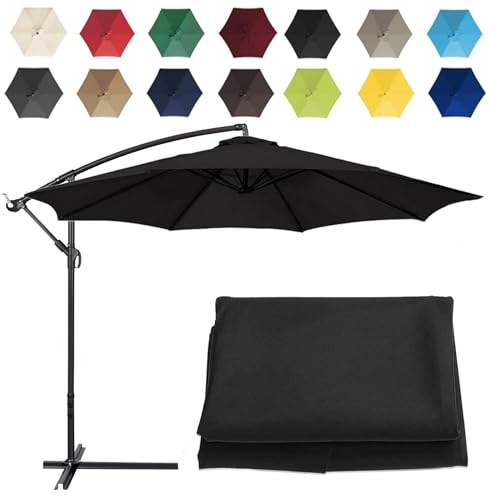 Replacement Parasol Canopy Sun Umbrella Replacement Cloth For 200cm-6 Arms 2.7m-6 Arms 2.7m-8 Arms 300cm-6 Arms 300cm-8 Arms(Color:Black,Size:6 ribs-3m(9.8ft))