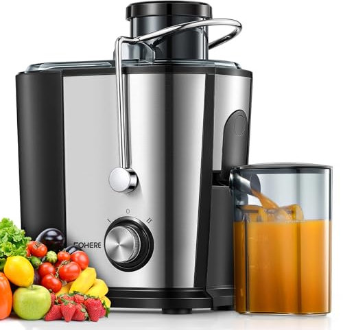 FOHERE Juicer Machines 800W, 3 Wide Mouth Juicers Whole Fruit and Vegetable, Fruit Juicer Machine with Anti-Drip Spout, 2 Speeds, Stainless Steel, Easy to Clean, BPA-Free (600W)