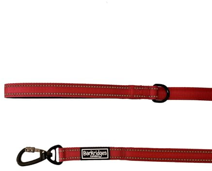 Barkridges® Premium Triple Handle Dog Lead Leash | Traffic Handle | Secured | Locking Clip | Padded Handle | Safety Reflective Strips | Comfortable for Small Medium Large Dogs (Red, 150cm)