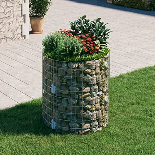 Homgoday Gabionenstab Rund Verzinkter Stahl Ø100x100cm Gabion Körbe Metall Gabion Käfige für Steine Garten Dekor Wand Trennwand Set Gabion Hochbeet