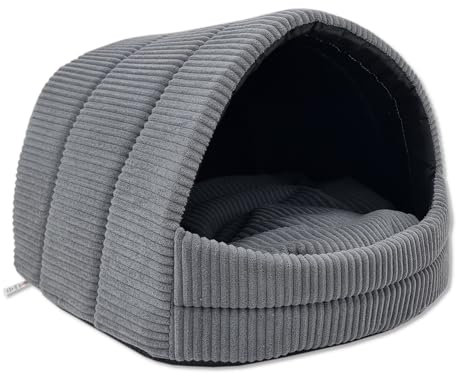 ODOLPLUSZ Hundehütte Hundehöhle Exklusives Haus Hund oder Katze | 2 Größen Komfortabel und Waschbar (Graphit aus Cord, M)
