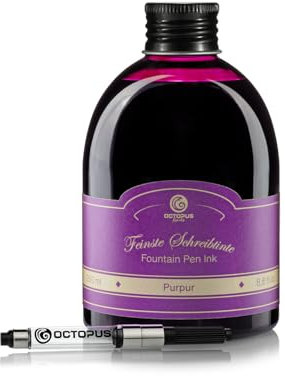 Octopus Fluids Klassik Füllhaltertinte Purpur - Set mit 250?ml Nachfüllflasche & Tinten-Konverter, hochwertige Schreibtinte für Füllhalter und Schreibfedern