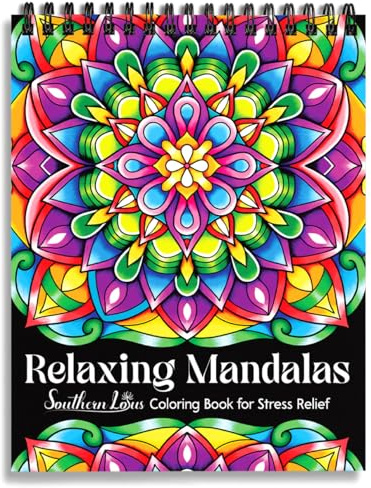 Southern Lotus Entspannende Mandalas Malbuch mit Spiralbindung für Erwachsene, Achtsamkeit und Entspannung