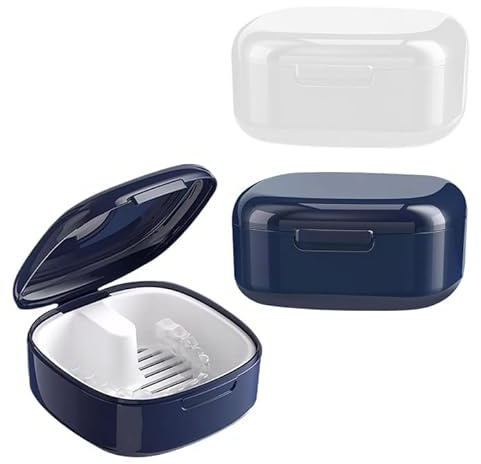 2 Pcs Gebissdose Prothesendose Zahnprothesen Box Zahnprothesen Behälter Zahnprothesenbox Mit Sieb mit Aufhängung, zur Aufbewahrung Von Zahnersatz Zahnspangen, Tragbar Geeignet zum Ausgehen und Reisen