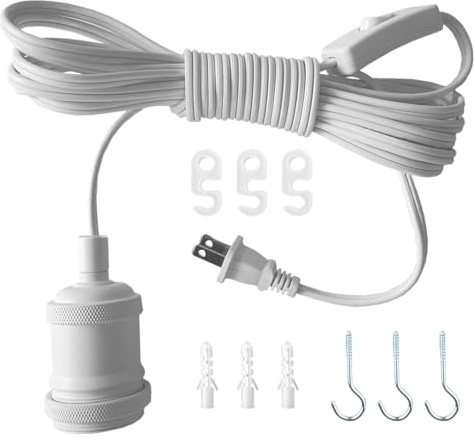 GEAWZHSS Plug in Pendant Light Kit Hanging Ceiling Lamp 16ft Extension Cable Socket Cord Switch Button Single Bulb E26 Base Fixture Lantern Bedroom Basement Workshop Warehouse Yard Garden