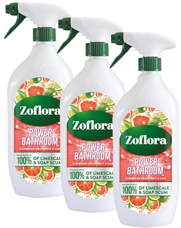 Zoflora Caribbean Grapefruit & Lime Power Bathroom Cleaner, 1 x 800ml, Removes Soap Scum & Limescale, Antibacterial Multi-Surface Bathroom Spray, Kills 99.9% of Bacteria & Viruses (Pack of 3)