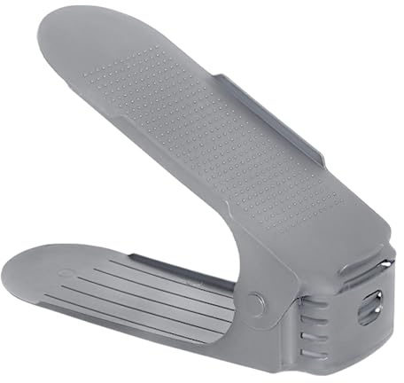 HENGMEI 10er Set Verstellbarer Schuhregal Set Schuhstapler Schuhhalter Schuhorganizer 3 höhenverstellbar, Rutschfest (Grau, 10pcs)