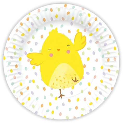 AKH® Lot de 16 assiettes jetables en carton de Pâques - 22 cm - Motif lapin mignon et œuf de Pâques - Vaisselle de fête pastel pour célébrations, rassemblements de printemps et fêtes d'enfants