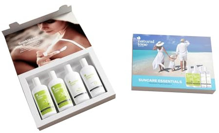 Natural Tone Organic Skincare Paquete de Viaje Esenciales de Protección Solar | Protector Solar SPF 30 y 15, Loción de Escaramujo y Aloe, Gel de Recuperación | Apto para TSA, Seguro para Arrecifes