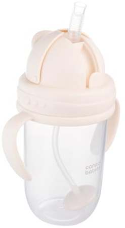 Canpol babies Trinklernbecher für Kinder mit Auslaufsicherer Strohhalm und Gewicht 6 m+ 270 ml, Trinken aus jedem Winkel (Creme)