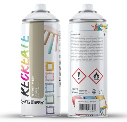 RECREATE Olive Mist Green Gloss Spray Paint for Wood, Metal, Plastic | Quick Drying, Smooth, Durable, Easy-to-Apply | Suitable for Indoor/Outdoor | Furniture, Craft, Doors, Ornaments, Pots, Frames