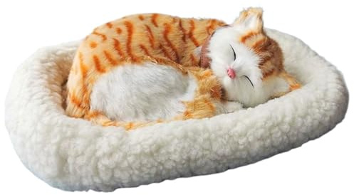 Porgeel Cat Respirant Soft & Cuddly Respirant en Peluche Animal endormi Chat sur Padre réaliste Chat interactif la Peluche Batterie à la Respiration du Animal en pour la