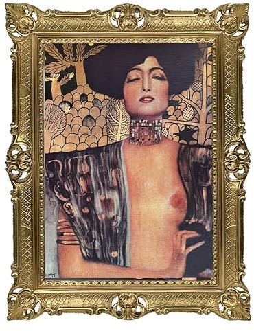 Lnxp Wunderschönes Gemälde 90x70 cm Gustav Klimt Judith und Holofernes, Kunstdruck im Goldenen Ornamentrahmen, Jugendstil