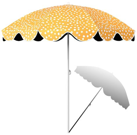 Grande ombrellone da spiaggia a righe, 240 cm, con frangia, altezza regolabile, portatile, protezione UPF50+ per picnic e campeggio.