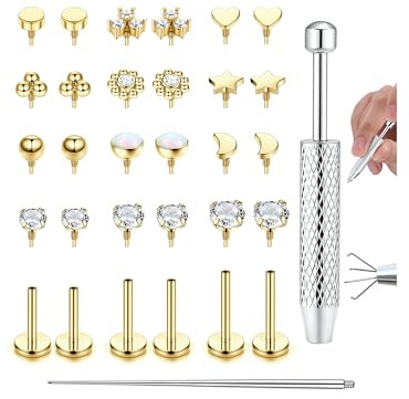 Adramata 16G/18G Tragus Helix Labret Piercing Innengewinde Nasenpiercing Stecker Lippenpiercing Hypoallergen Knorpel Conch Ohrringe Piercing Ohr 6/8/10MM