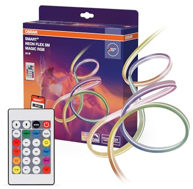 Osram SMART WIFI NEON FLEX flexibler LED-Streifen, 5M, über WLAN steuerbar, mit Magic RGB und Lichteffekte, mit Fernbedienung, 24W, IP44, LED nicht austauschbar, dimmbar