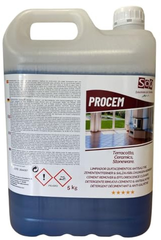 Limpiador de cementos, yeso, salitre. Antisalitre Limpiador de restos de Obra Suelos y fachadas. Quitacementos fin de obra. Desincrustante acido para eliminar cemento (5L)