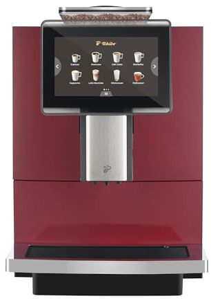 Tchibo Office Kaffeevollautomat mit Wasserfilter, Keramikmahlwerk, Farb-Touchdisplay, 1500 Watt, cremige Milchschaumfunktion, 2 L Wassertank, 30 Tassen am Tag, Rot
