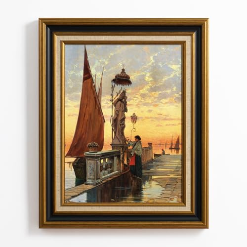 FOLKOR Antique French Canvas Frame for 16x20 Oil Paintings Diamond Art Prints, No Glass & Backing, 2.6 Wide DIY Vintage Gallery Wall Frame for Coffee Book Shop Dining Room Kitchen Decor(Black Gold)