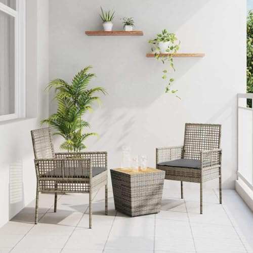 LLEZKBR Outdoor-Möbel-Gartenmöbel-Sets, Bistro-Set, 3-teilig, grau, Polyrattan