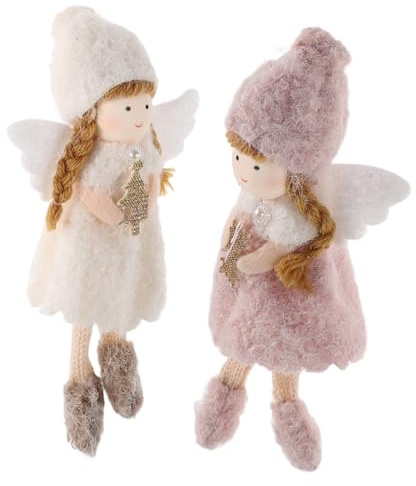 MAGICLULU 2 Piezas Colgantes de Ángel Navideño de Peluche Adornos Colgantes para Árbol y Pared Decoración Ligera para Fiestas de Navidad Muñecas Angelicales y Rosa