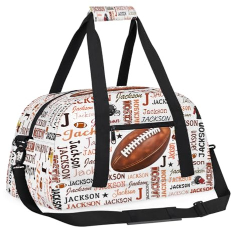 Custom Name Football Duffel Bag for Boys, Personalized Sports Gym Bag Overnight Travel Weekender Bag Lightweight Carry On Sleepovers Bag for School Practice Gymnastics Soccer Football