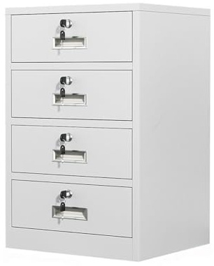 Armadietto mobile con serratura con 4 cassetti, ripiani regolabili in metallo, armadio da ufficio marrone perfetto per nizzare documenti e forniture.