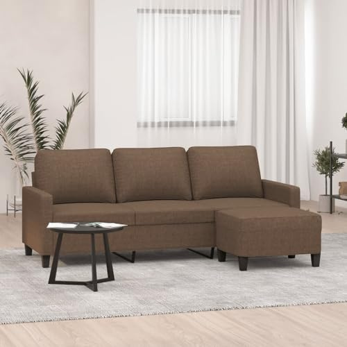 Mimdixy Couch Küchensofa 3-Sitzer-Sofa mit Hocker Braun 180 cm Stoff für Wohnzimmer Schlafzimmer