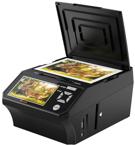 Photo & Slide Scanner, 4-in-1 Film Negative Scanner with 5“ LCD Screen, Converts 135/110 Negatives, Slides, Photos & Business Cards to 22MP Digital Images, Includes 8GB SD Card
