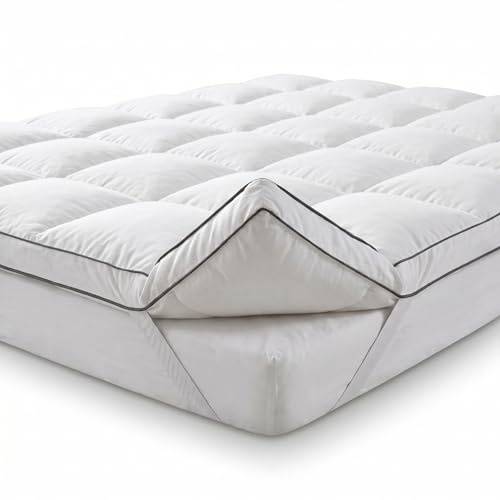 INTRECCI Topper Cloud Matrimoniale 160x200 cm in 100% Piuma d’Oca 1800 GSM | Correttore Materasso Morbido, Spessore Extra 7,5 cm, Effetto Nuvola con Elastici | Traspirante Anti-piuma DownProof