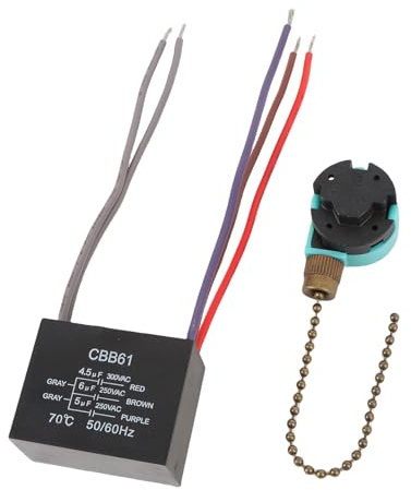 WGFOIP Interruptor Universal de Cadena de Tracción para Ventilador de Techo de 3 Velocidades con Condensador CBB61 de 5 Cables para una Circulación de Aire Efectiva 1 Unidad