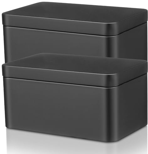 Toddmomy Scatola Rettangolare con Coperchio Ermetico in Latta Nera 2 Pezzi Portatile e Compatta per Organizzazione tè e Artigianato in Viaggio