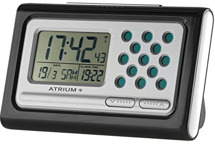 Atrium Sprechender Funkwecker Senioren Digital Quarz mit Snooze und Lautstärkeregelung Schwarz Silber A310-7