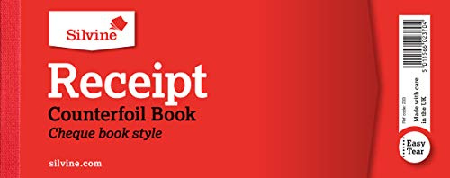 Silvine duplicerat kvittobok, checkbokstil – 40 kvitton per bok (80 x 202 mm) [Paket med 36], röd
