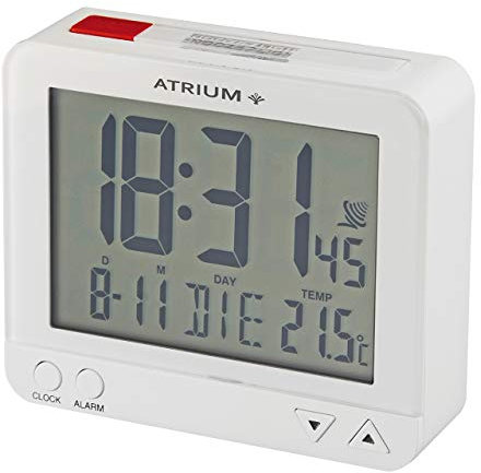 Atrium Funkwecker Digital Quarz sensorgesteuertes Nachtlicht Beleuchtung mit Obenabsteller Datum und Temperatur Anzeige Weiß A760-0