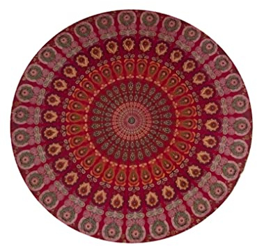 raajsee Indien Strandtuch Rund Mandala Hippie/Groß Indisch Rundes Baumwolle/Boho Runder Yoga Matte Tuch Meditation/Tischdecke Rund Decke Picknick handgefertigt Teppich 70 inch (Rotes Mandala)